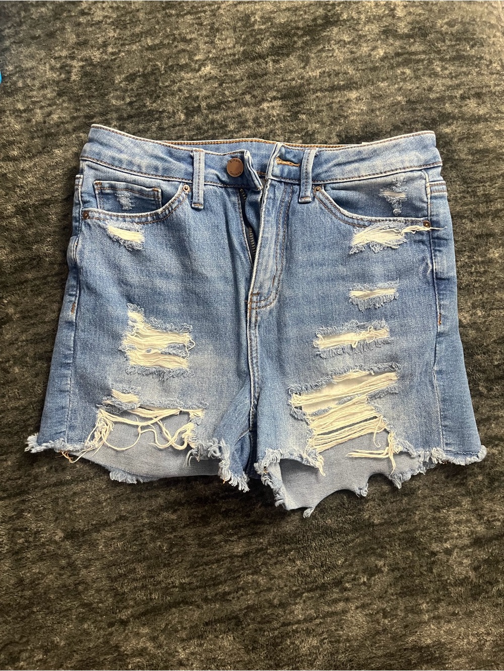 Womens Light Blue Ripped Denim Jean Shorts